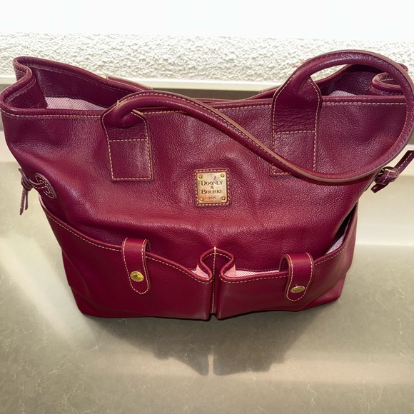 Dooney & Bourke Raspberry Double Pocket Triple Compartment Leather Tote - Picture 1 of 16